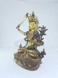 [old Stock], Tibetan Statue Of Manjushri, [partly Gold Plated], [painted Face], Last Piece