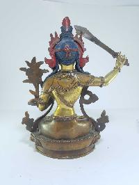 [old Stock], Tibetan Statue Of Manjushri, [partly Gold Plated], [painted Face], Last Piece