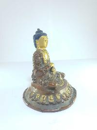 [old Stock], Tibetan Statue Of Amitabha Buddha, [partly Gold Plated], [painted Face], Last Piece