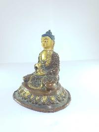 [old Stock], Tibetan Statue Of Amitabha Buddha, [partly Gold Plated], [painted Face], Last Piece