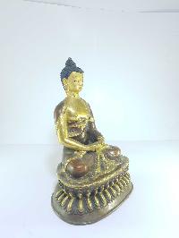 [old Stock], Tibetan Statue Of Amitabha Buddha, [partly Gold Plated], [painted Face], Last Piece