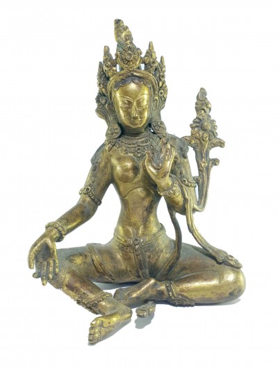 [old Stock], Tibetan Statue Of Green Tara, [full Fire Gold Plated], Last Piece