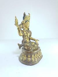 [old Stock], Tibetan Statue Of Bodhisattva, [partly Gold Plated], [painted Face], Last Piece