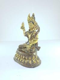 [old Stock], Tibetan Statue Of Bodhisattva, [partly Gold Plated], [painted Face], Last Piece