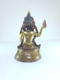 [old Stock], Tibetan Statue Of Bodhisattva, [partly Gold Plated], [painted Face], Last Piece