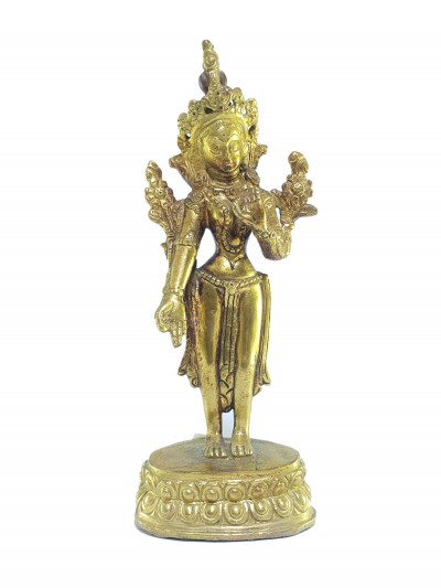 [old Stock], Tibetan Statue Of Green Tara, [full Fire Gold Plated], Last Piece