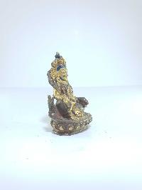 [old Stock], Tibetan Statue Of Yellow Jambhala, [partly Gold Plated], [painted Face], Last Piece