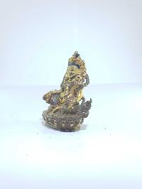 [old Stock], Tibetan Statue Of Yellow Jambhala, [partly Gold Plated], [painted Face], Last Piece