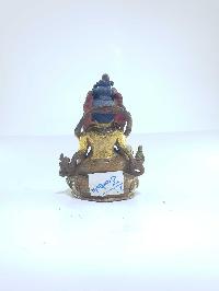 [old Stock], Tibetan Statue Of Yellow Jambhala, [partly Gold Plated], [painted Face], Last Piece