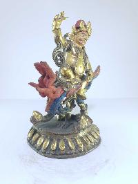 [old Stock], Tibetan Statue Of White Jambhala, [partly Gold Plated], [painted Face], Last Piece