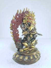 [old Stock], Tibetan Statue Of Mahakala Panjaranatha Two Arms [partly Gold Plated], And [painted Face]