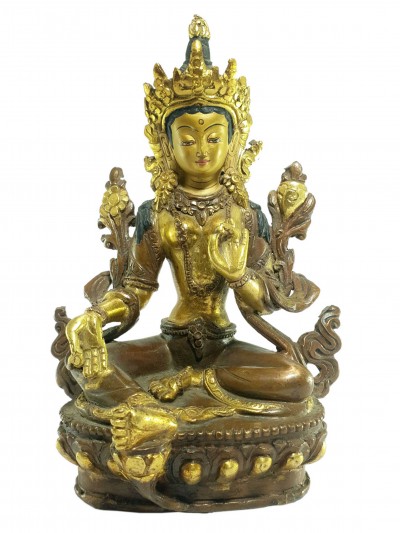 [old Stock] Statue Of Green Tara [partly Gold Plated], Painted Face, [last Piece]