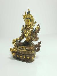 [old Stock] Statue Of Green Tara [partly Gold Plated], Painted Face, [last Piece]