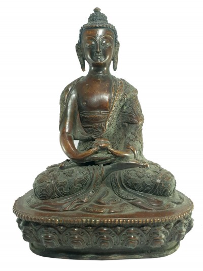 [old Stock] Statue Of Amitabha Buddha With Hand Carving [oxidized], [last Piece]