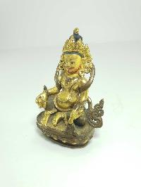 [old Stock] Statue Of Yellow Jambhala [partly Gold Plated], [painted Face]