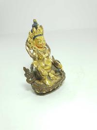 [old Stock] Statue Of Yellow Jambhala [partly Gold Plated], [painted Face]