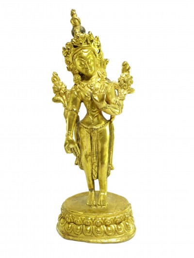 [old Stock] Statue Of Standing Green Tara [full Gold Plated], [last Piece]