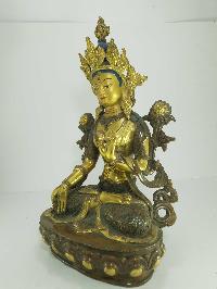 [old Stock] Statue Of White Tara [partly Gold Plated], Painted Face, [last Piece]