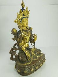 [old Stock] Statue Of White Tara [partly Gold Plated], Painted Face, [last Piece]