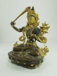 [old Stock] Statue Of Manjushri [partly Gold Plated], Painted Face, [last Piece]