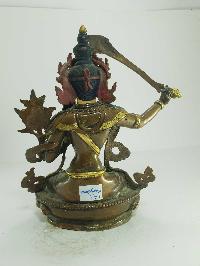 [old Stock] Statue Of Manjushri [partly Gold Plated], Painted Face, [last Piece]