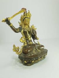 [old Stock] Statue Of Manjushri [partly Gold Plated], Painted Face, [last Piece]