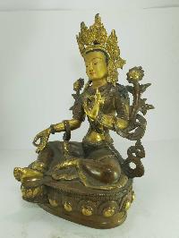 [old Stock] Statue Of Green Tara, [partly Gold Plated], Painted Face, [last Piece]