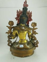 [old Stock] Statue Of Green Tara, [partly Gold Plated], Painted Face, [last Piece]