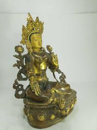 [old Stock] Statue Of Green Tara, [partly Gold Plated], Painted Face, [last Piece]