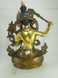 [old Stock] Statue Of Manjushri [partly Gold Plated], Painted Face, [last Piece]