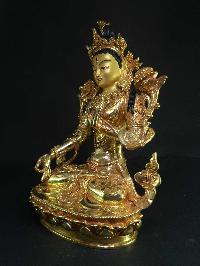 Statue Of White Tara [full Gold Plated], [painted Face]