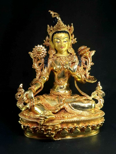 Statue Of Green Tara [full Gold Plated], [painted Face]