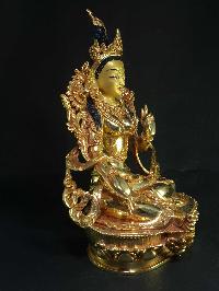 Statue Of Green Tara [full Gold Plated], [painted Face]