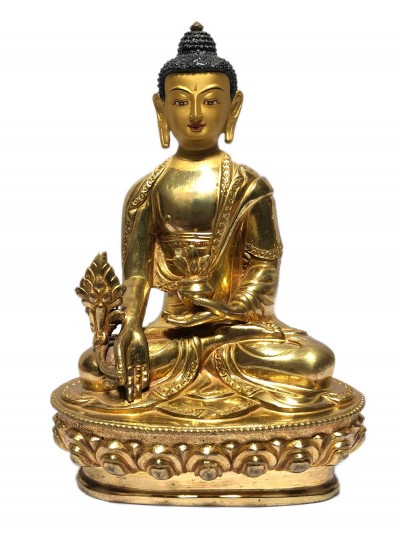 [monastery Quality] Statue Of Medicine Buddha, [full Gold Plated], [painted Face]