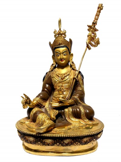 [monastery Quality] Statue Of Padmasambhava, [partly Gold Plated], [painted Face]