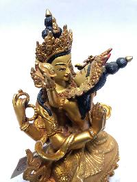 [monastery Quality] Statue Of Chenrezig With Consort, [shakti], Yab-yum, [full Gold Plated], [painted Face]