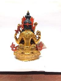 [monastery Quality] Statue Of Chenrezig With Consort, [shakti], Yab-yum, [full Gold Plated], [painted Face]