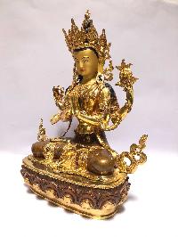 [monastery Quality] Buddhist Statue Of Chenrezig [full Fire Gold Plated], [painted Face]