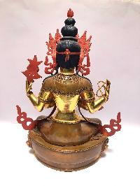 [monastery Quality] Buddhist Statue Of Chenrezig [full Fire Gold Plated], [painted Face]