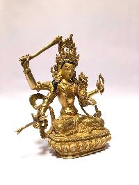 [monastery Quality] Buddhist Statue Of Maha Manjushri [full Fire Gold Plated], [painted Face]