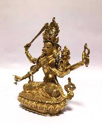 [monastery Quality] Buddhist Statue Of Maha Manjushri [full Fire Gold Plated], [painted Face]