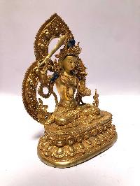 [monastery Quality] Buddhist Statue Of Manjushri [full Fire Gold Plated], [painted Face]