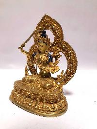 [monastery Quality] Buddhist Statue Of Manjushri [full Fire Gold Plated], [painted Face]