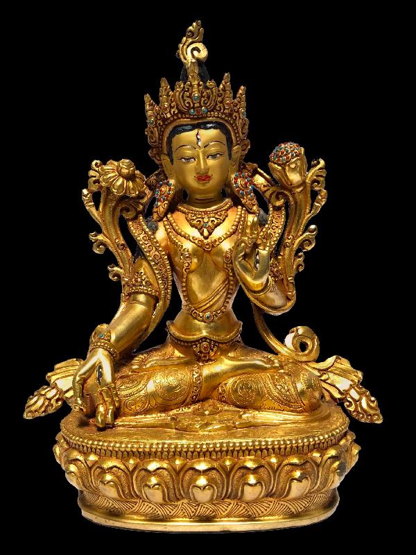 [monastery Quality] Buddhist Statue Of White Tara [full Fire Gold Plated], [painted Face]