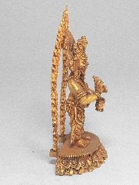 Nepali Small Statue Of Mahakala Panjaranatha Two Arms, [full Gold Plated]