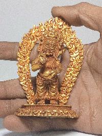 Nepali Small Statue Of Mahakala Panjaranatha Two Arms, [full Gold Plated]