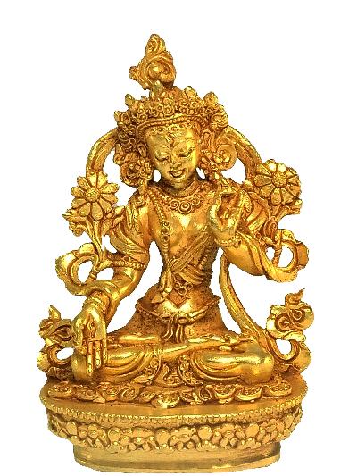 Nepali Small Statue Of White Tara, [full Gold Plated]