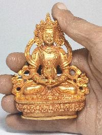 Nepali Small Statue Of Aparimita, [full Gold Plated], Chepame, Amitayus