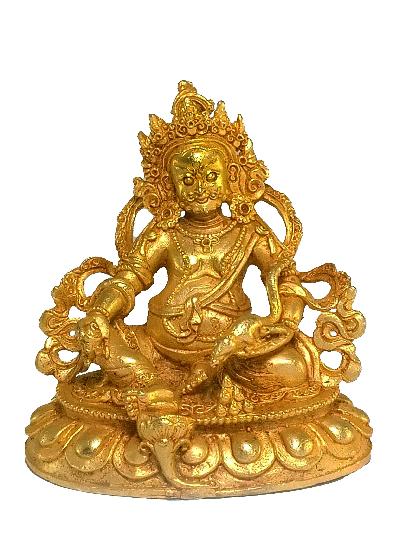 Nepali Small Statue Of Yellow Jambhala, [full Gold Plated]