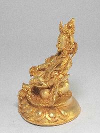 Nepali Small Statue Of Yellow Jambhala, [full Gold Plated]